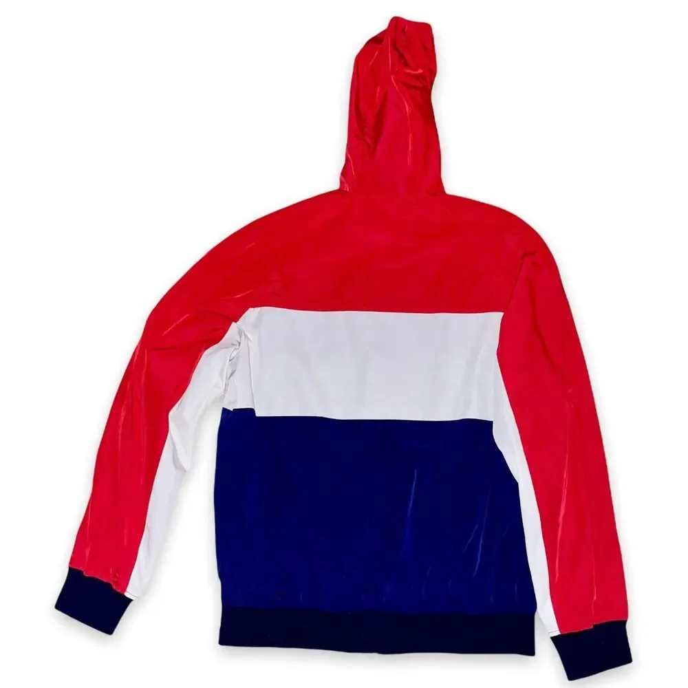 H M Vintage Nylon Bomber Jacket Shiny Silky Glanz Red White Blue Medium - Picture 8 of 8